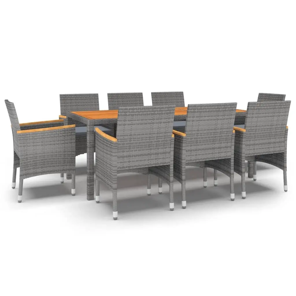 9 Piece Garden Dining Set Poly Rattan Grey 3058457 - Furniture
