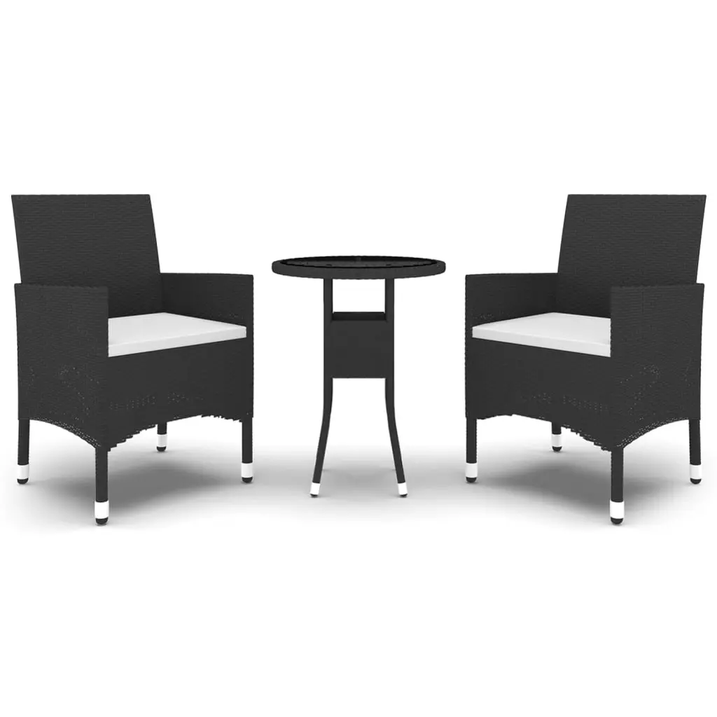 3 Piece Garden Dining Set Poly Rattan Black 3058458 - Furniture