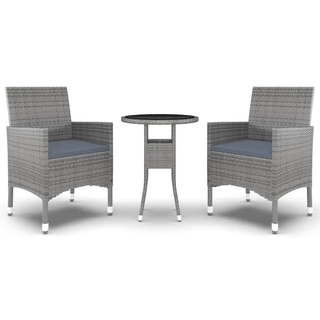 3 Piece Garden Dining Set Poly Rattan Grey 3058459 - Furniture