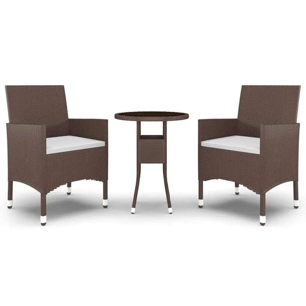 3 Piece Garden Dining Set Poly Rattan Brown 3058461 - Furniture