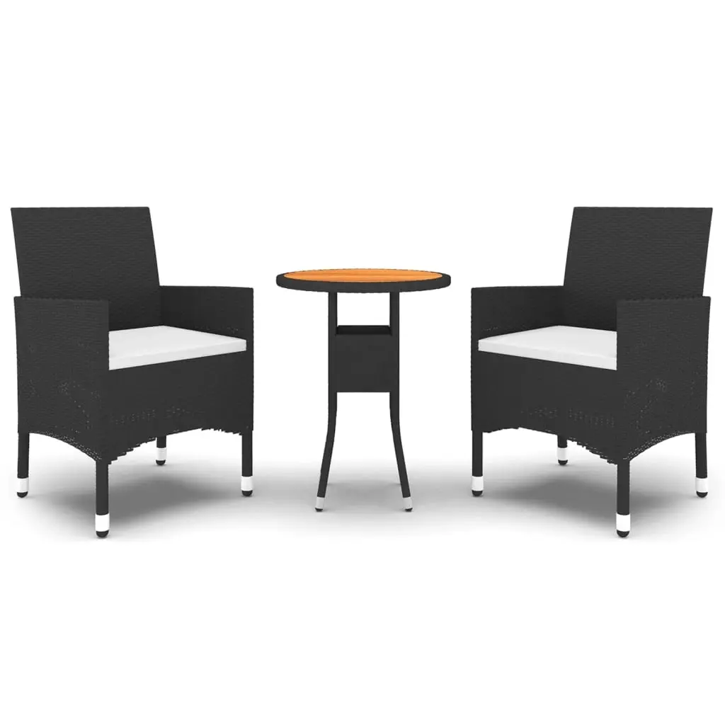 3 Piece Garden Dining Set Poly Rattan Black 3058462 - Furniture