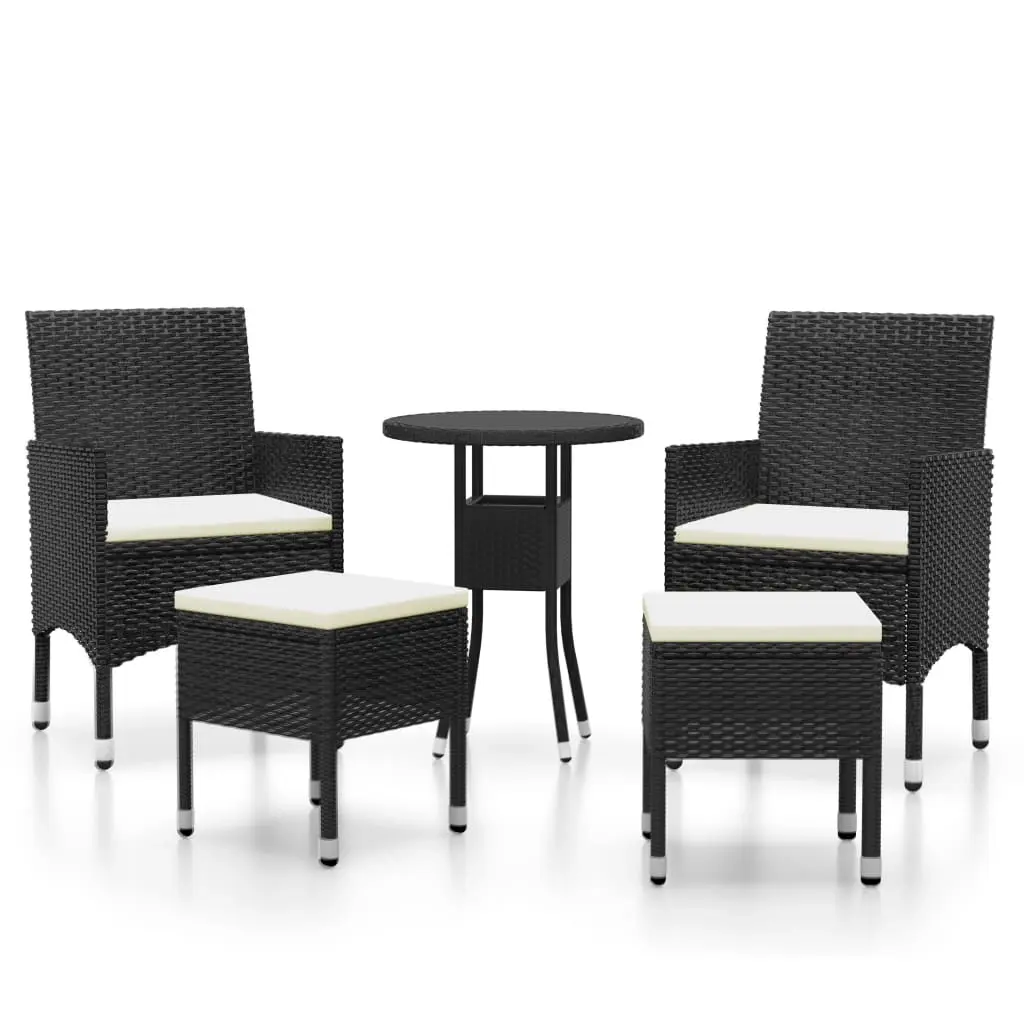 5 Piece Garden Lounge Set Poly Rattan Black 3058468 - Furniture