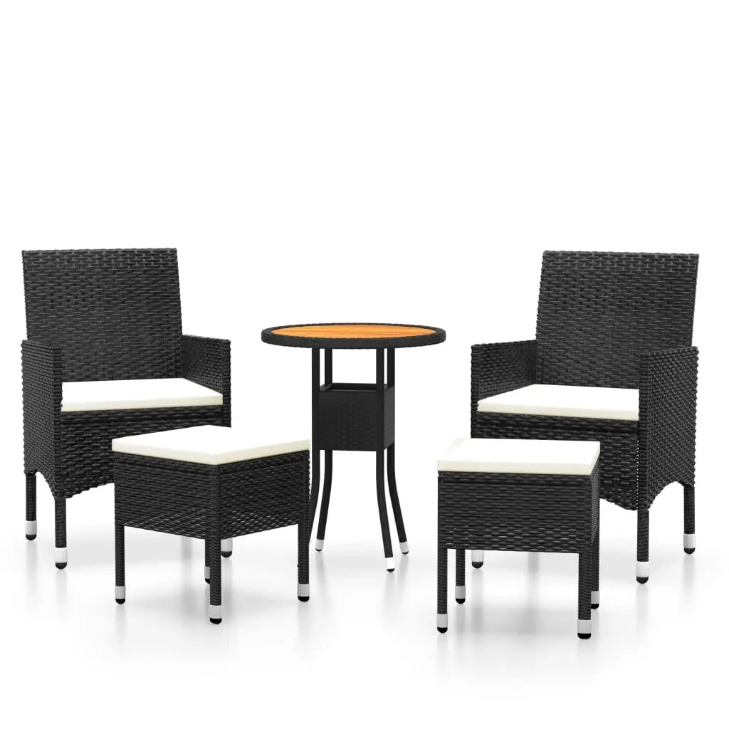 5 Piece Garden Lounge Set Poly Rattan Black 3058472 - Furniture