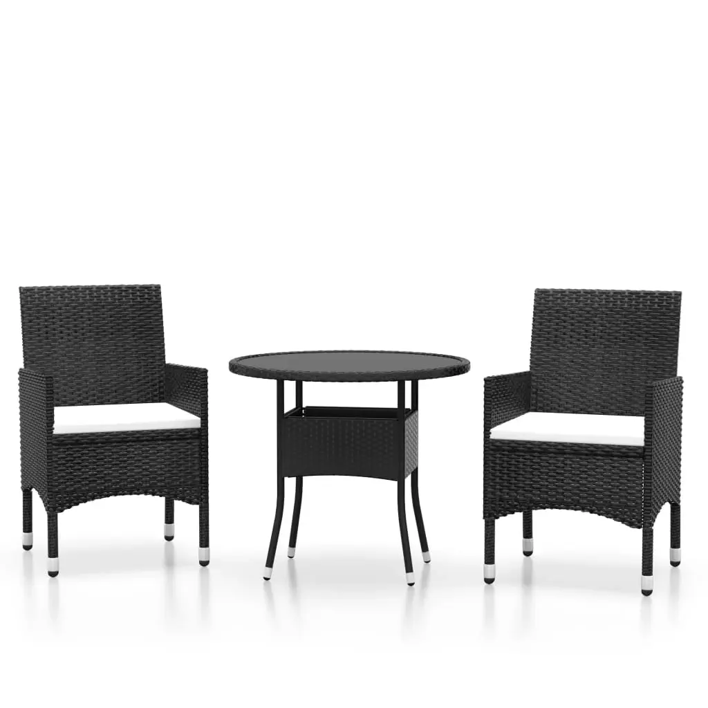 3 Piece Garden Dining Set Poly Rattan Black 3058478 - Furniture
