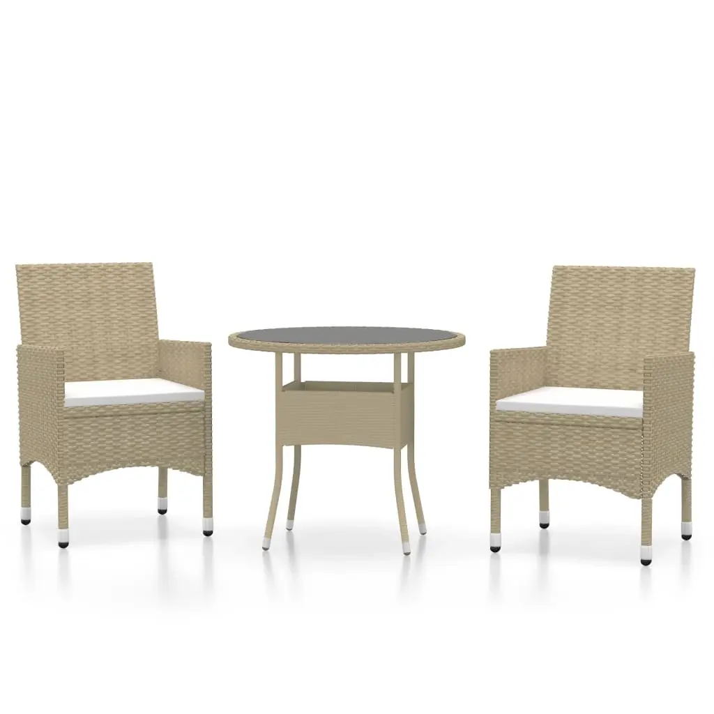3 Piece Garden Dining Set Poly Rattan Beige 3058480 - Furniture