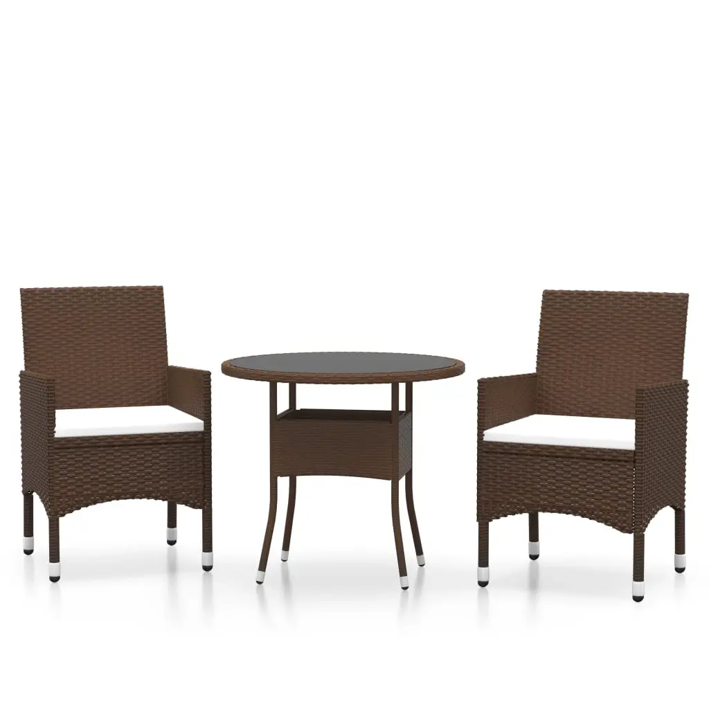 3 Piece Garden Dining Set Poly Rattan Brown 3058481 - Furniture