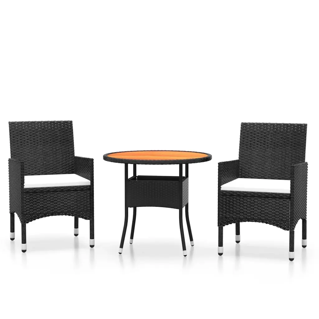 3 Piece Garden Dining Set Poly Rattan Black 3058482 - Furniture