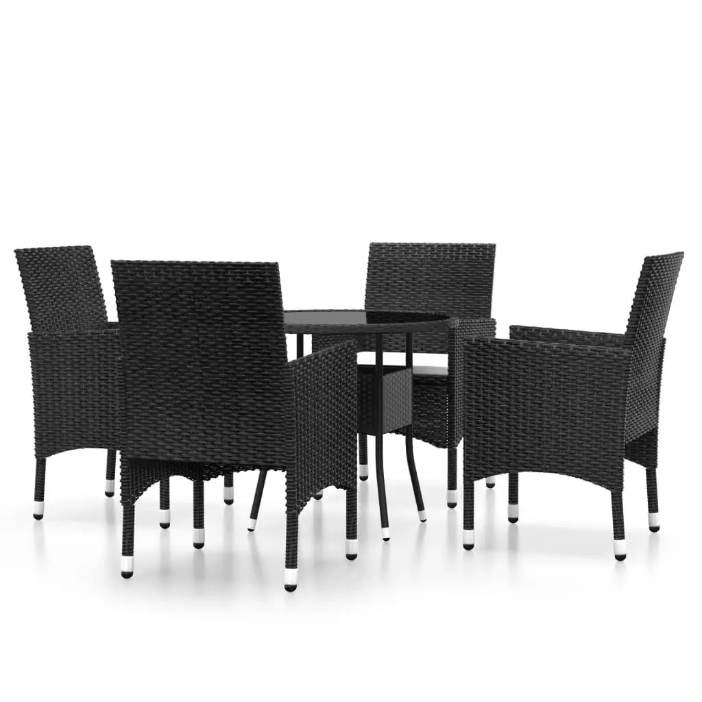 5 Piece Garden Dining Set Poly Rattan Black 3058488 - Furniture