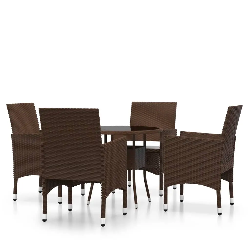 5 Piece Garden Dining Set Poly Rattan Brown 3058491 - Furniture