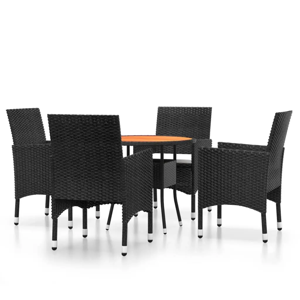 5 Piece Garden Dining Set Poly Rattan Black 3058492 - Furniture