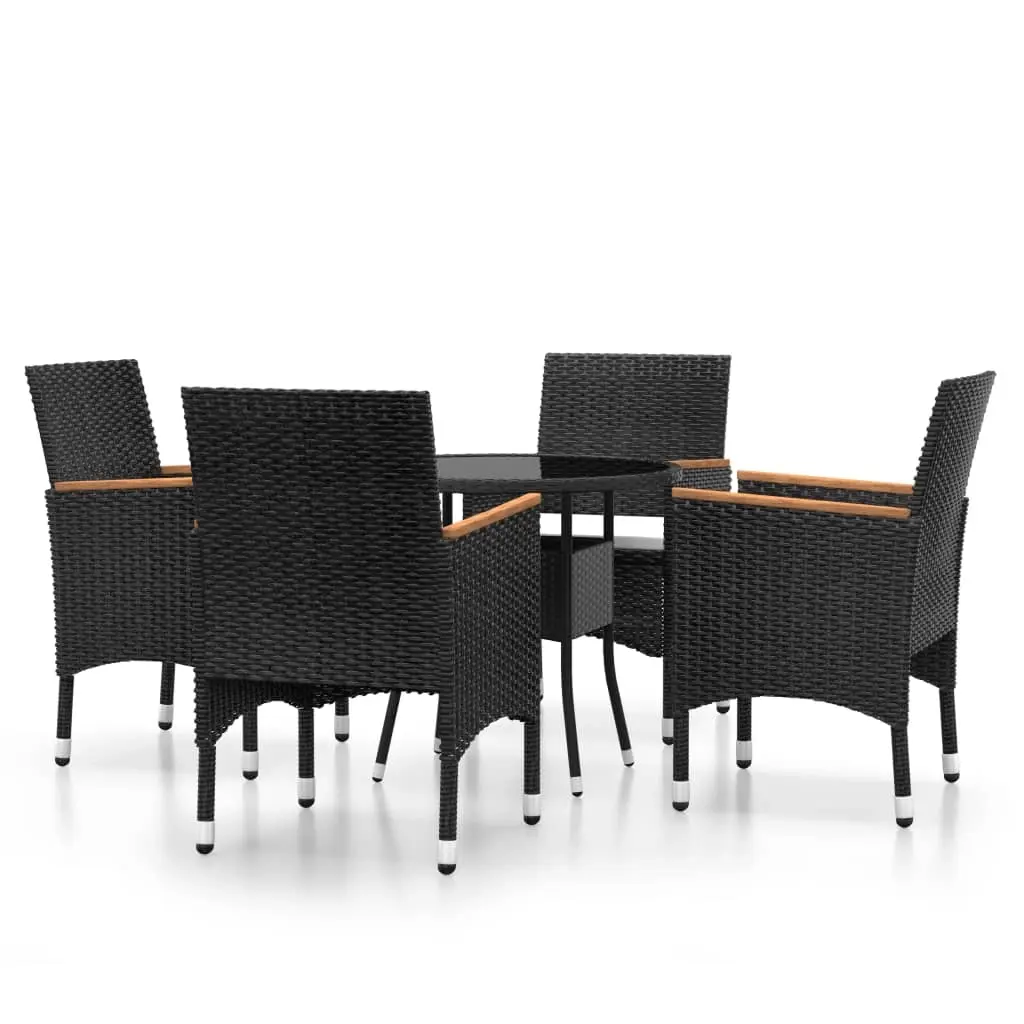5 Piece Garden Dining Set Poly Rattan Black 3058494 - Furniture