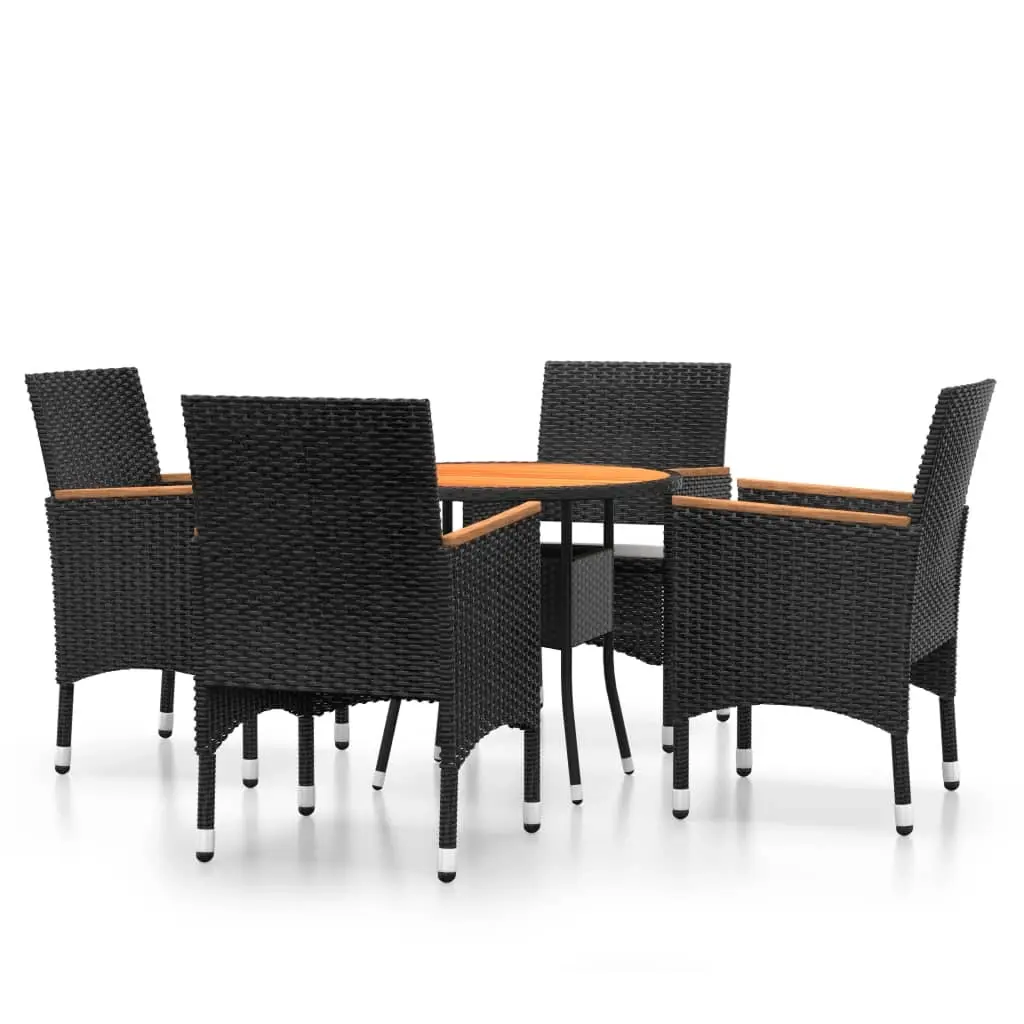 5 Piece Garden Dining Set Poly Rattan Black 3058496 - Furniture