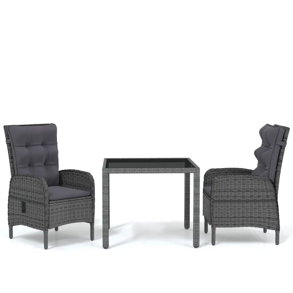 3 Piece Garden Dining Set Poly Rattan Grey 3058498 - Furniture