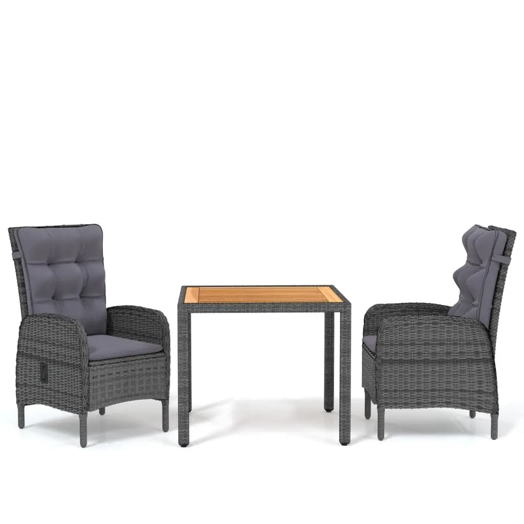 3 Piece Garden Dining Set Poly Rattan Grey 3058499 - Furniture