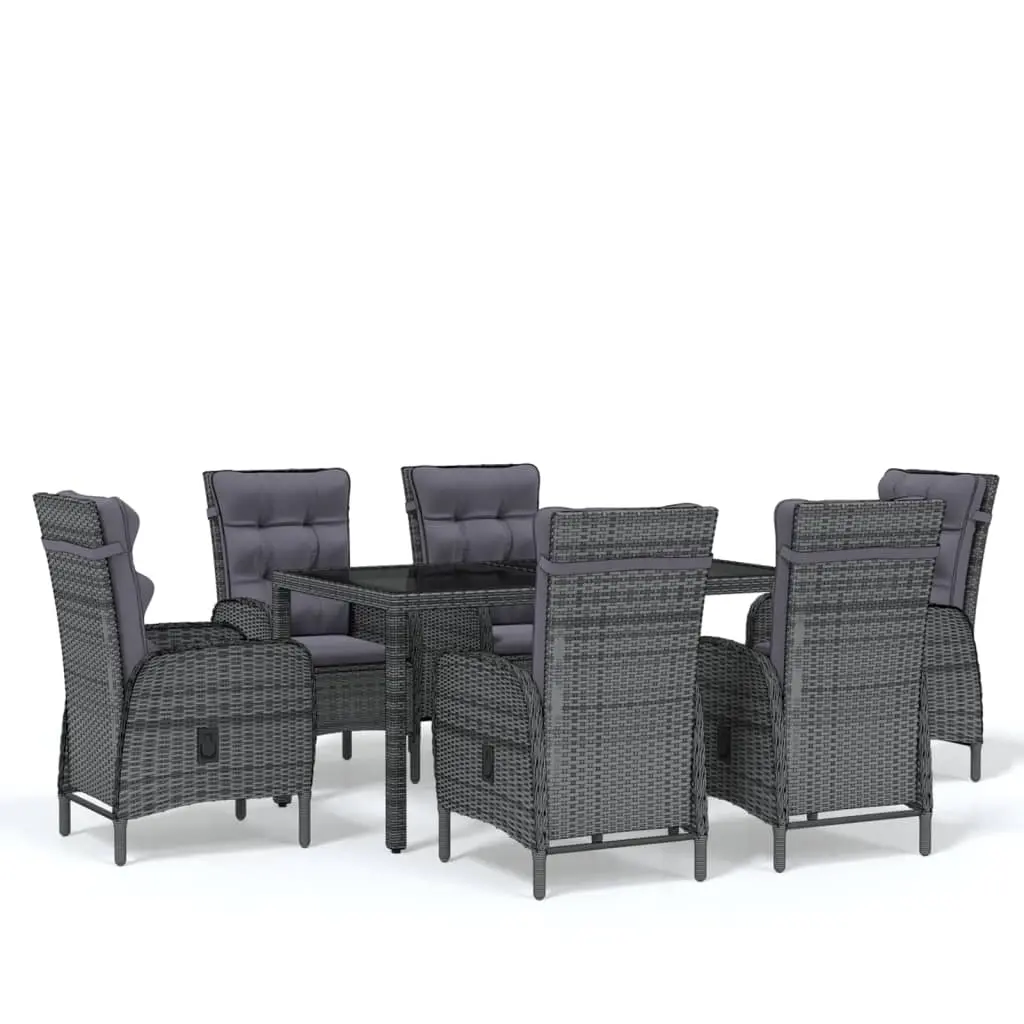 7 Piece Garden Dining Set Poly Rattan Grey 3058504 - Furniture