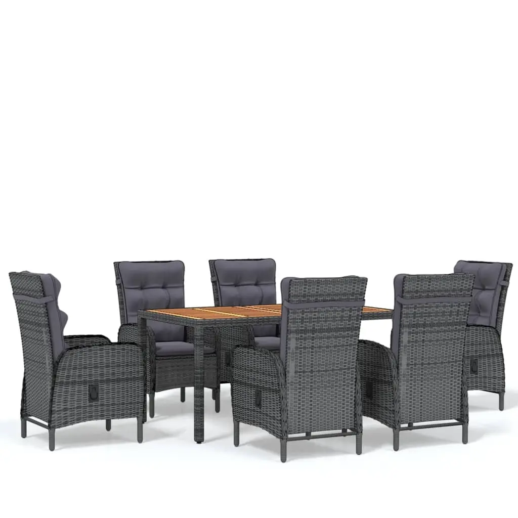 7 Piece Garden Dining Set Poly Rattan Grey 3058505 - Furniture