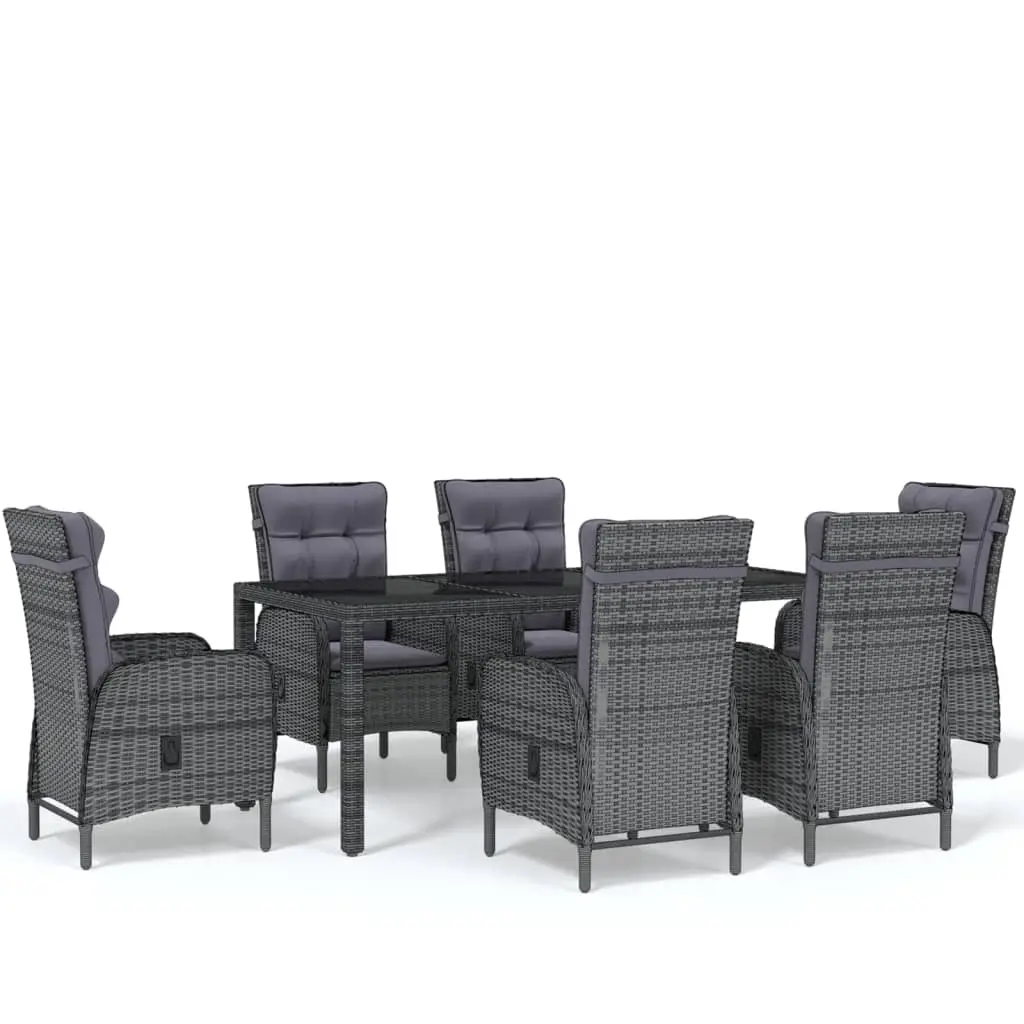 7 Piece Garden Dining Set Poly Rattan Grey 3058506 - Furniture