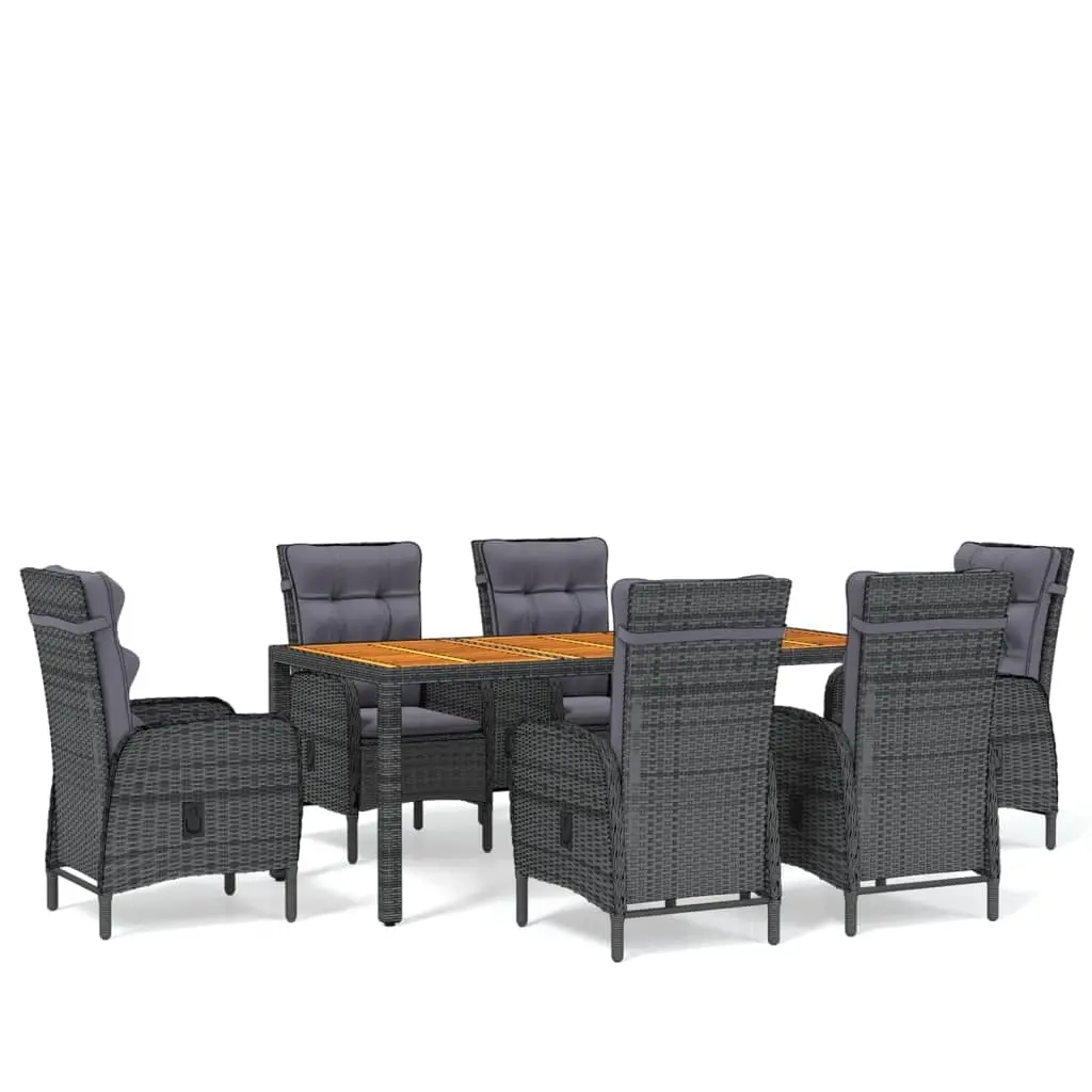 7 Piece Garden Dining Set Poly Rattan Grey 3058507 - Furniture