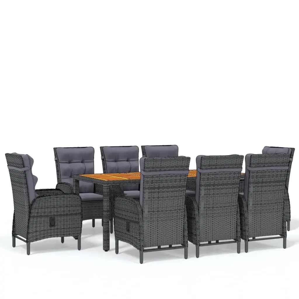 9 Piece Garden Dining Set Poly Rattan Grey 3058509 - Furniture