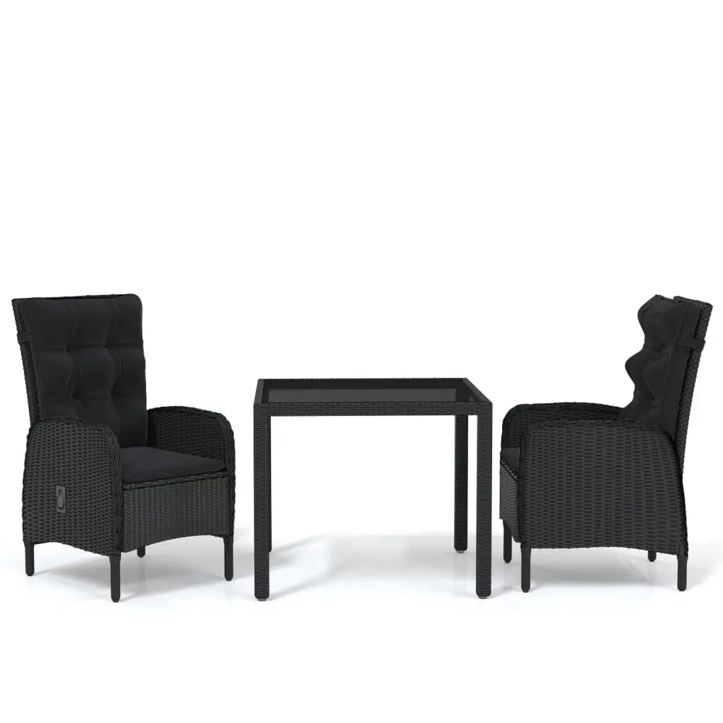 3 Piece Garden Dining Set Poly Rattan Black 3058510 - Furniture