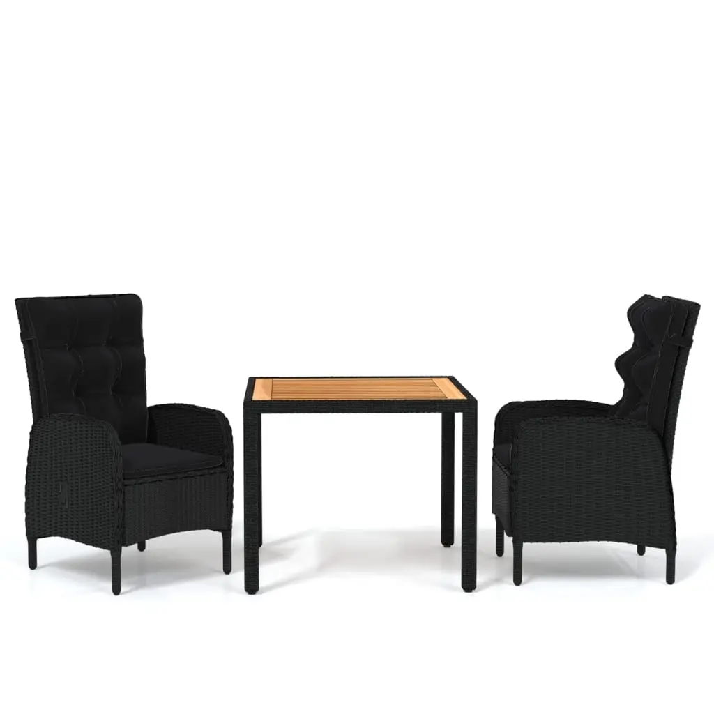3 Piece Garden Dining Set Poly Rattan Black 3058511 - Furniture