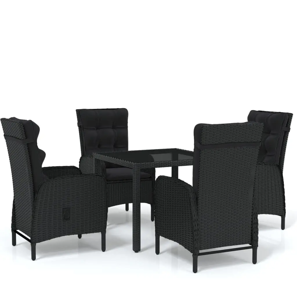 5 Piece Garden Dining Set Poly Rattan Black 3058512 - Furniture