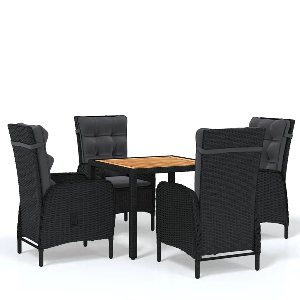 5 Piece Garden Dining Set Poly Rattan Black 3058513 - Furniture