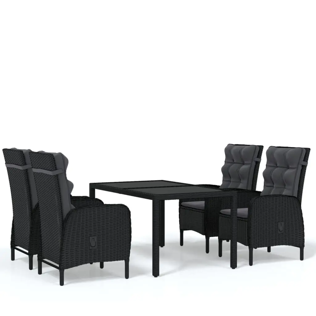 5 Piece Garden Dining Set Poly Rattan Black 3058514 - Furniture
