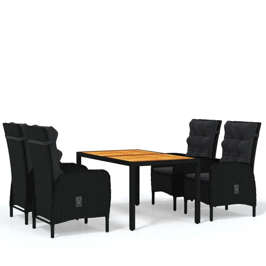 5 Piece Garden Dining Set Poly Rattan Black 3058515 - Furniture