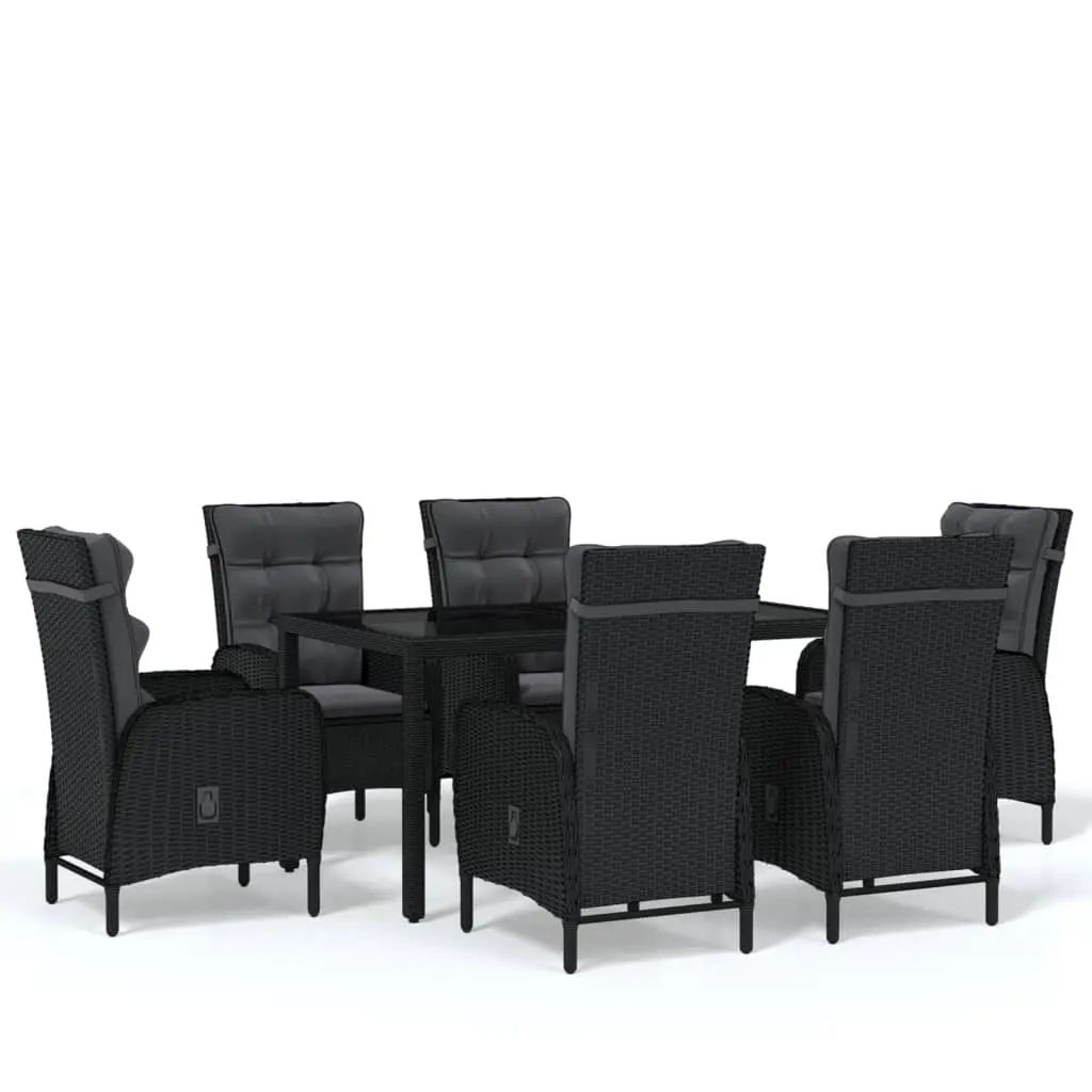 7 Piece Garden Dining Set Poly Rattan Black 3058516 - Furniture