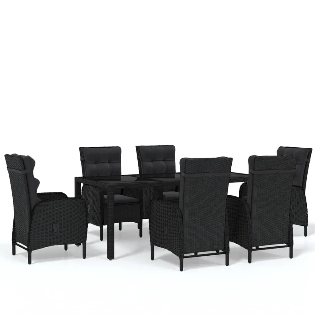 7 Piece Garden Dining Set Poly Rattan Black 3058518 - Furniture