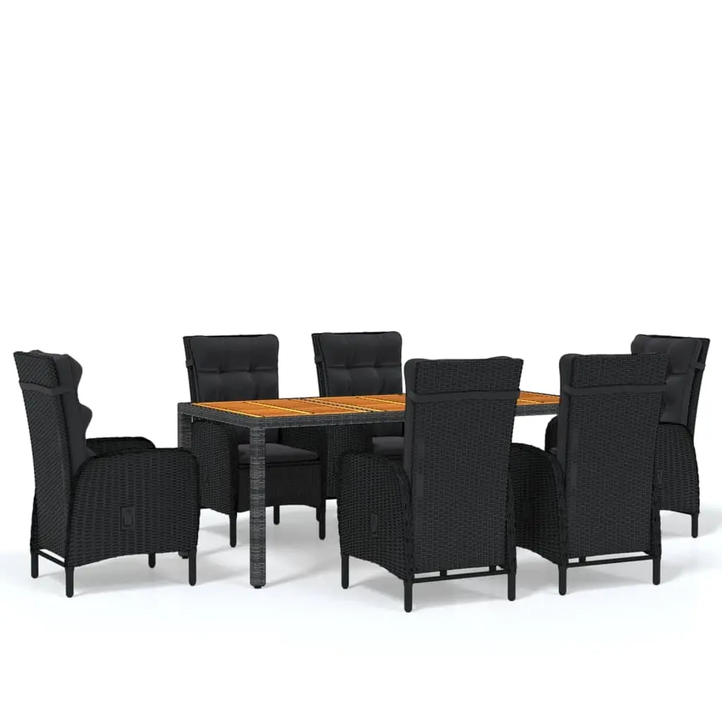 7 Piece Garden Dining Set Poly Rattan Black 3058519 - Furniture