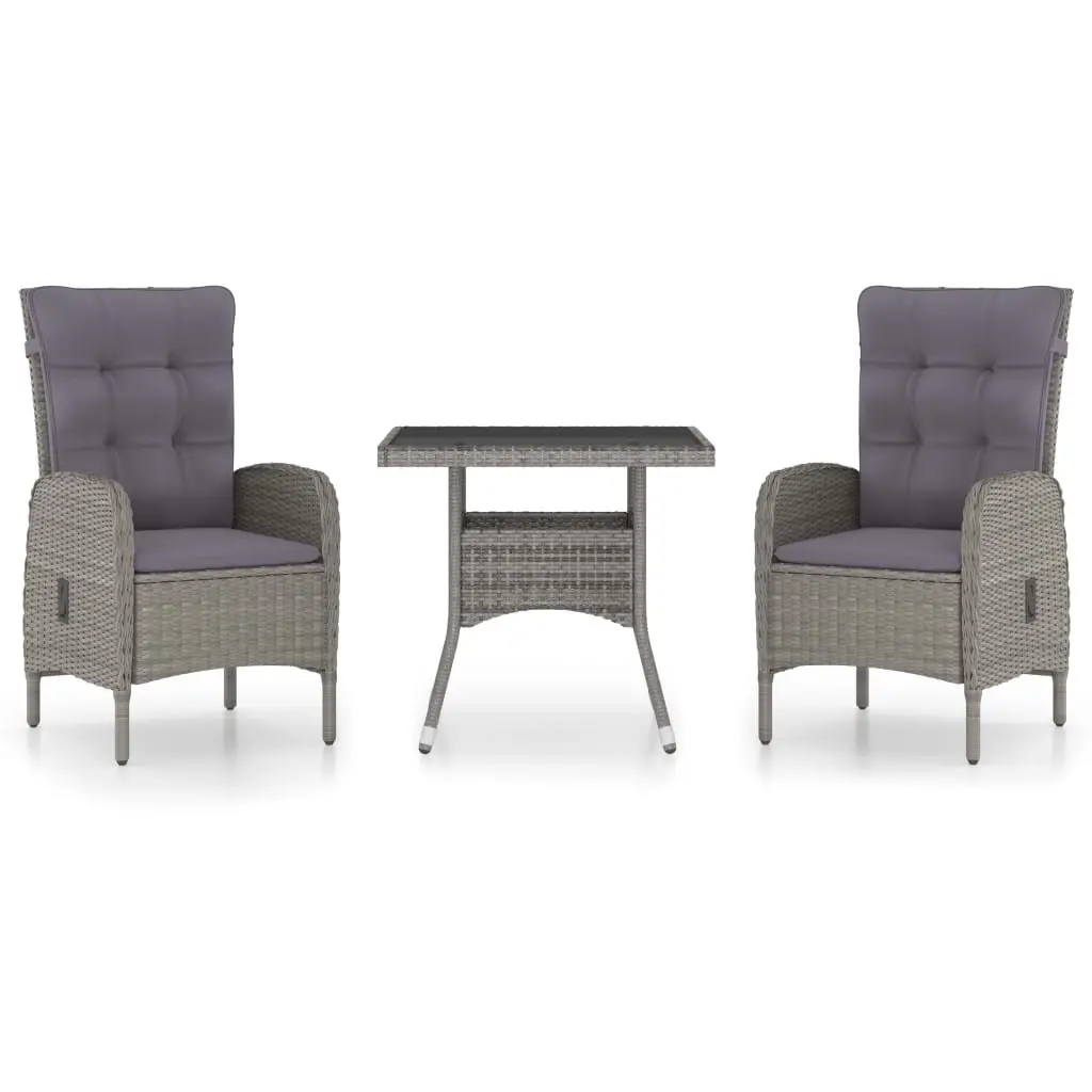 3 Piece Garden Dining Set Poly Rattan and Glass Grey 3058522 - Furniture