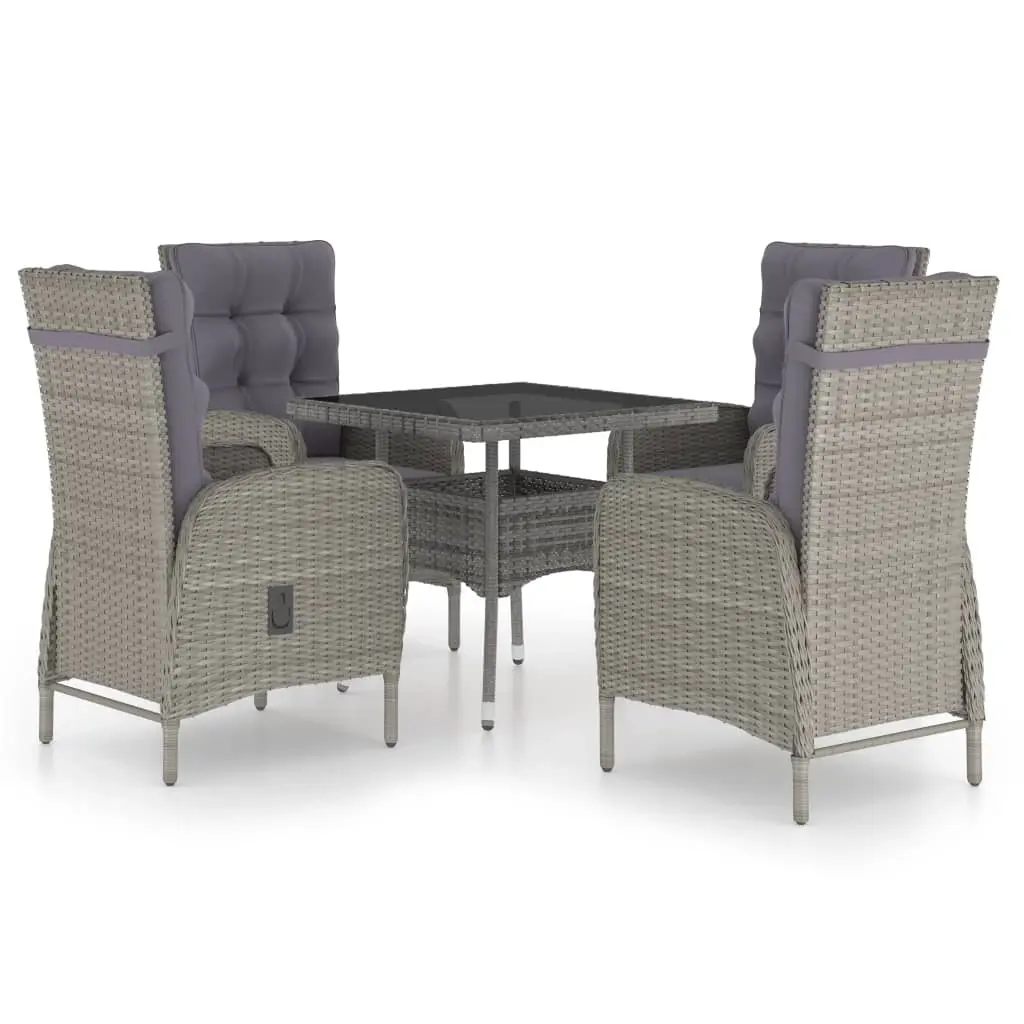 5 Piece Garden Dining Set Poly Rattan and Glass Grey 3058524 - Furniture