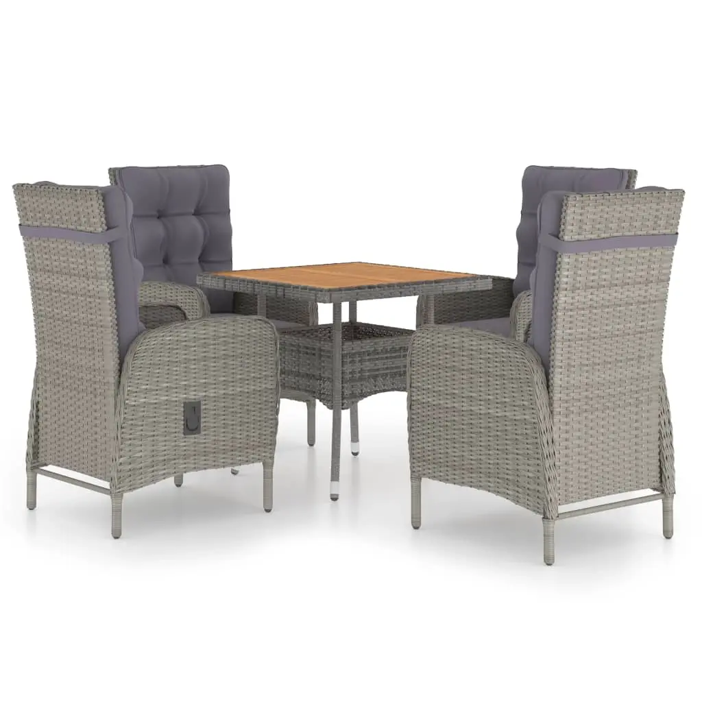 5 Piece Garden Dining Set Poly Rattan and Acacia Wood Grey 3058525 - Furniture
