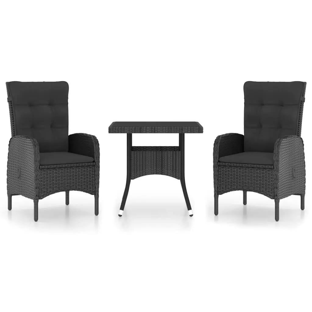 3 Piece Garden Dining Set Poly Rattan and Glass Black 3058526 - Furniture