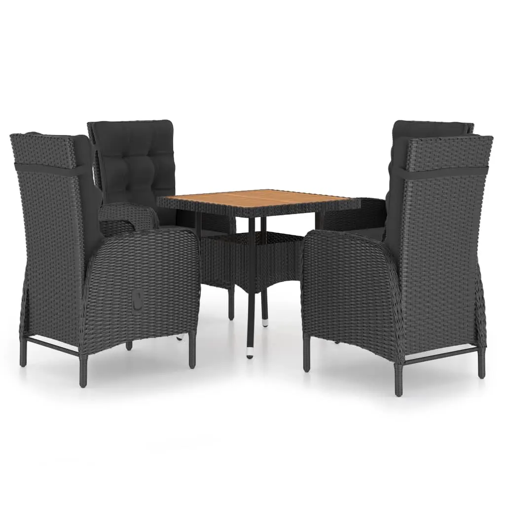 5 Piece Garden Dining Set Poly Rattan and Acacia Wood Black 3058529 - Furniture