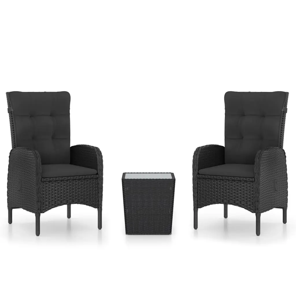 3 Piece Garden Bistro Set Poly Rattan and Glass Black 3058536 - Furniture