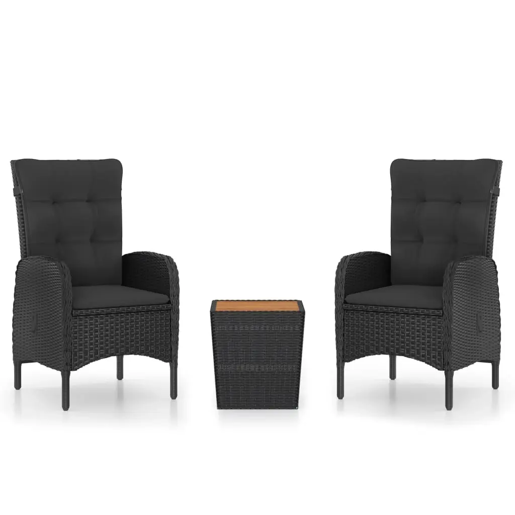 3 Piece Garden Bistro Set Poly Rattan and Acacia Wood Black 3058537 - Furniture