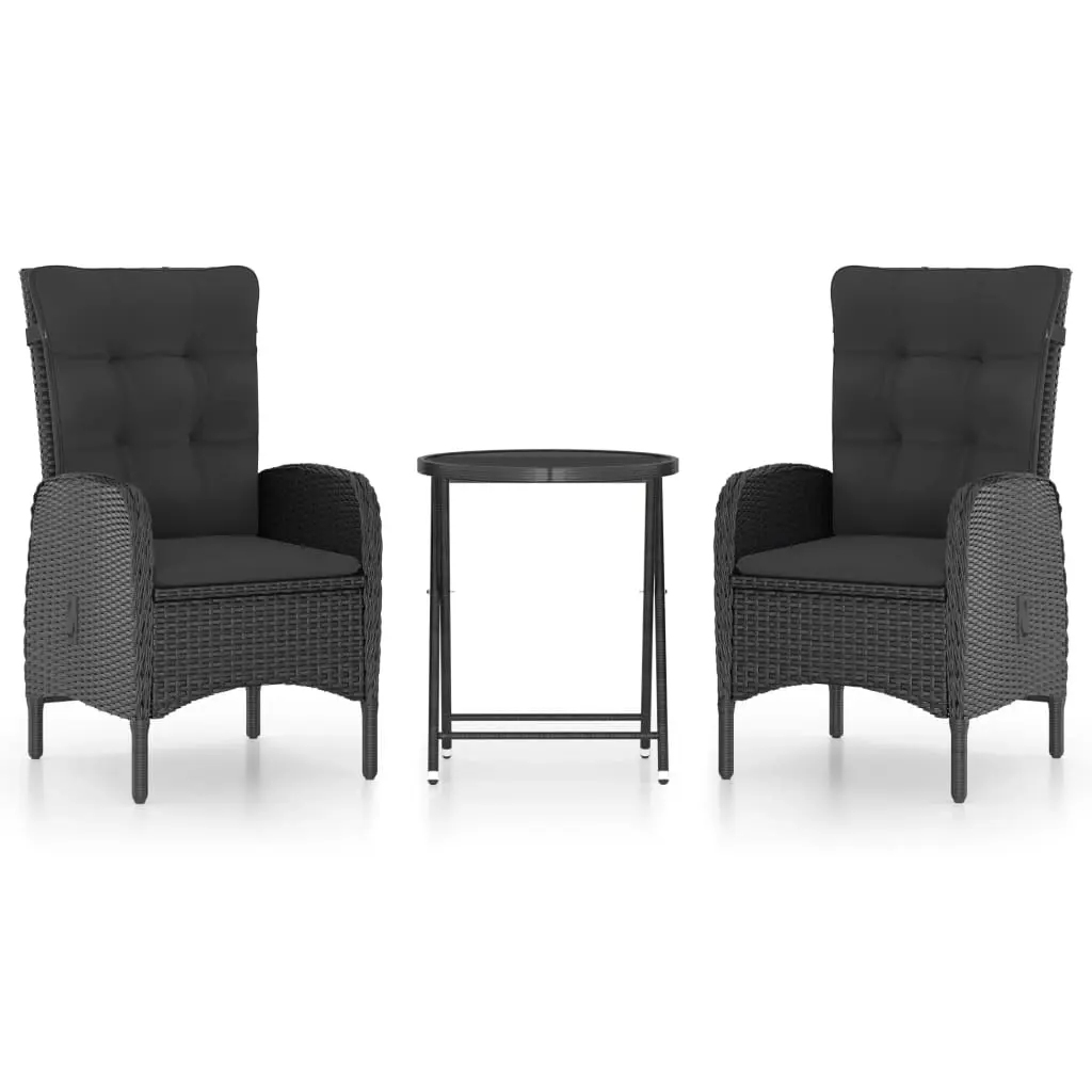 3 Piece Garden Bistro Set Poly Rattan and Glass Black 3058540 - Furniture
