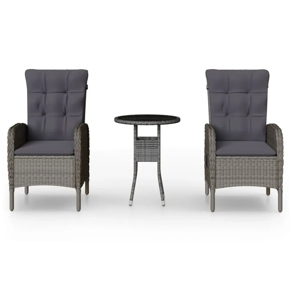 3 Piece Garden Bistro Set Poly Rattan Grey 3058542 - Furniture