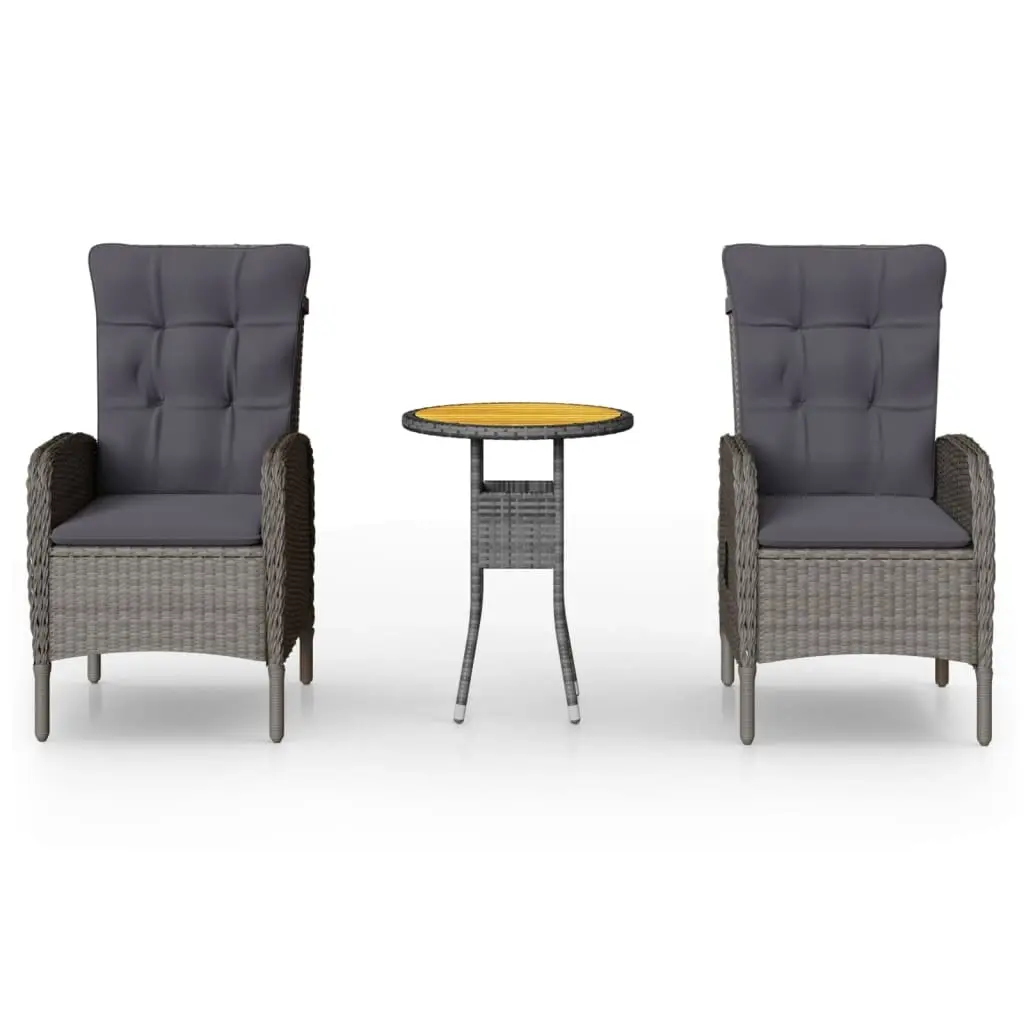 3 Piece Garden Bistro Set Poly Rattan Grey 3058543 - Furniture