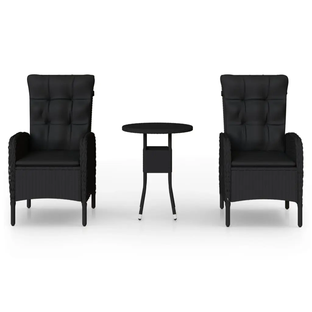 3 Piece Garden Bistro Set Poly Rattan Black 3058544 - Furniture