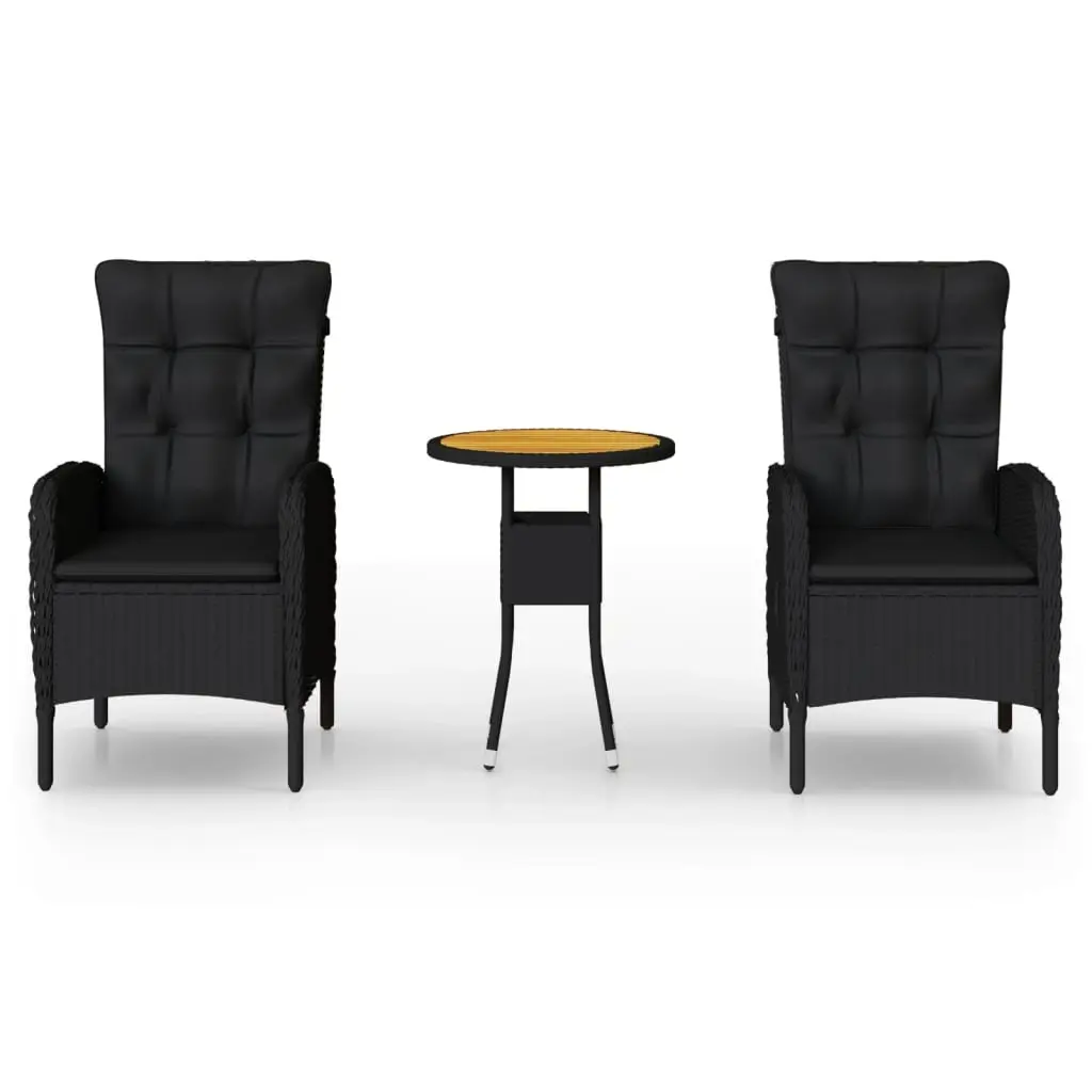 3 Piece Garden Bistro Set Poly Rattan Black 3058545 - Furniture