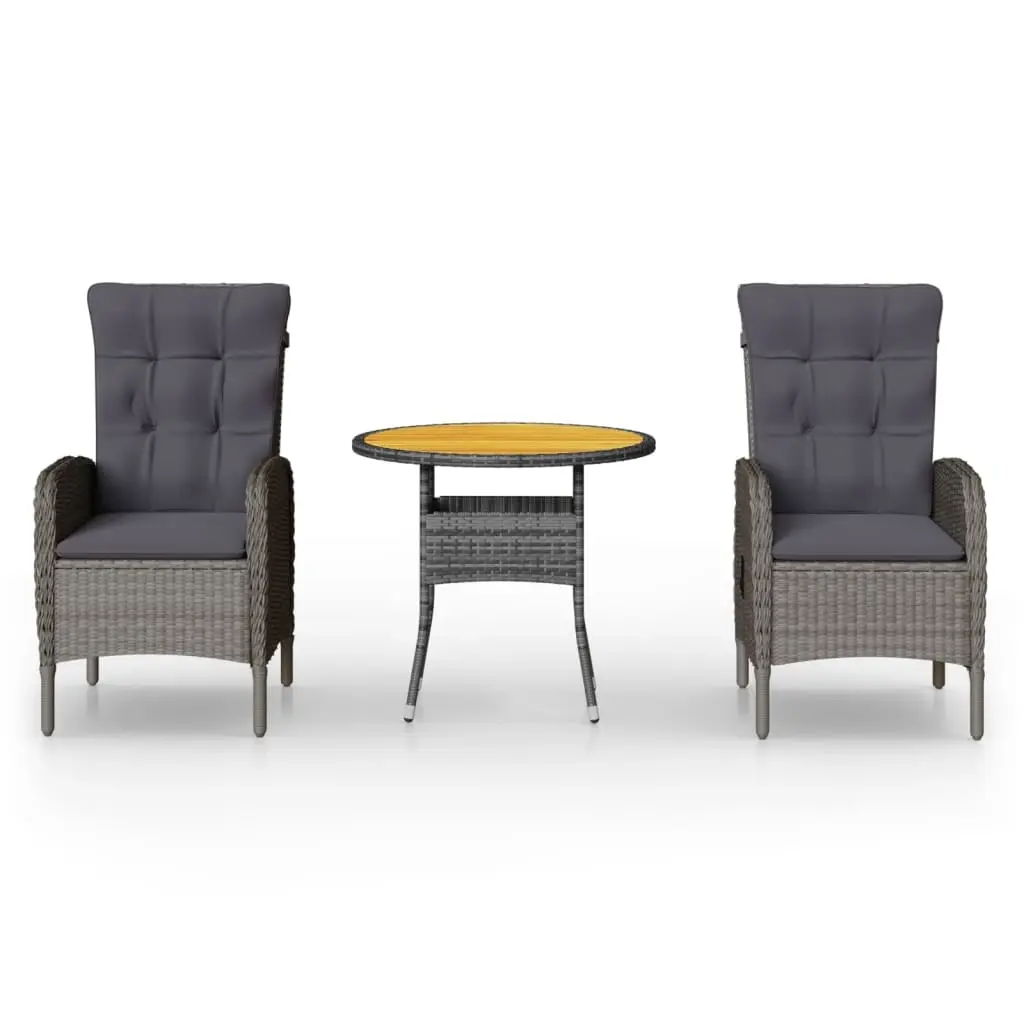 3 Piece Garden Bistro Set Poly Rattan Grey 3058547 - Furniture