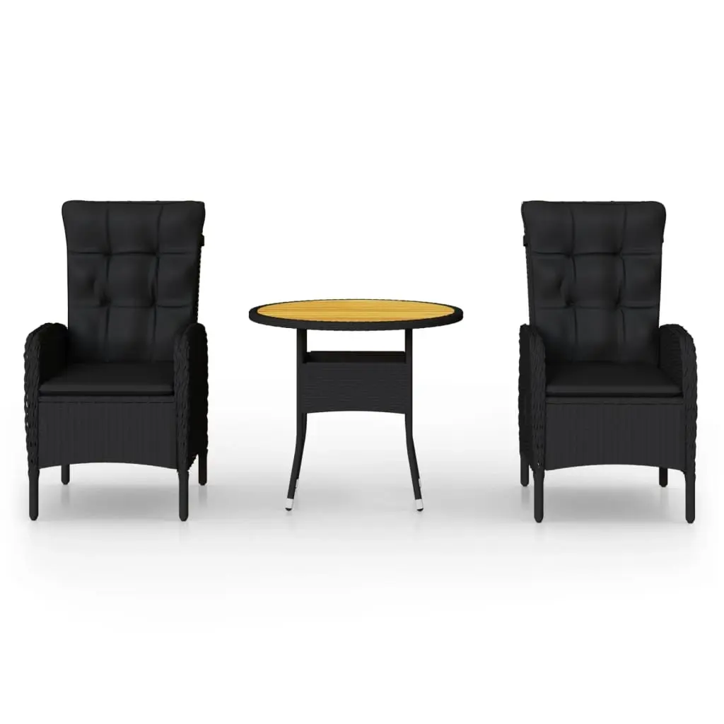 3 Piece Garden Bistro Set Poly Rattan Black 3058549 - Furniture