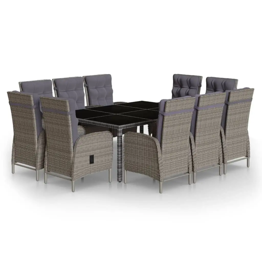 11 Piece Garden Dining Set Poly Rattan Grey 3058554 - Furniture
