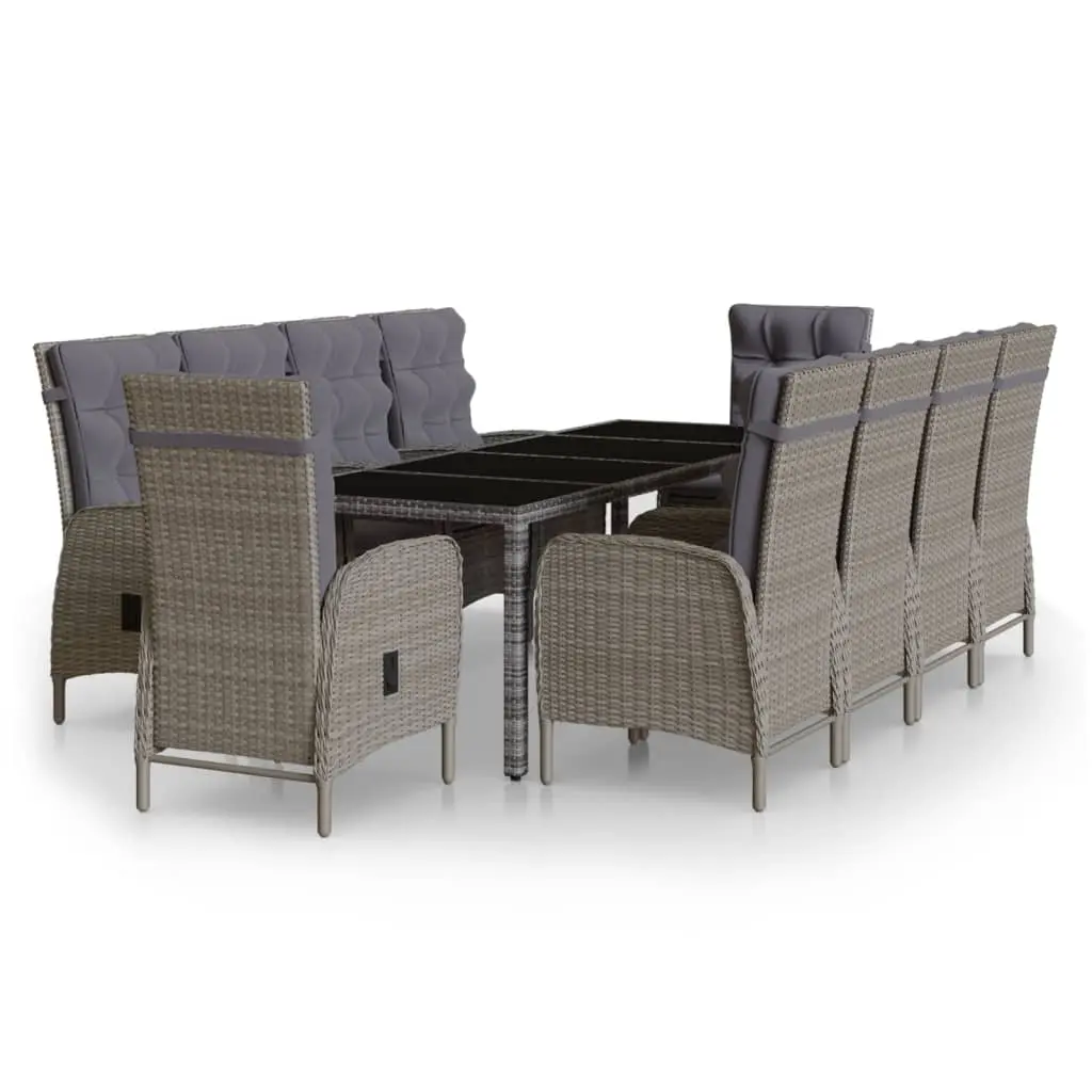 11 Piece Garden Dining Set Poly Rattan Grey 3058558 - Furniture