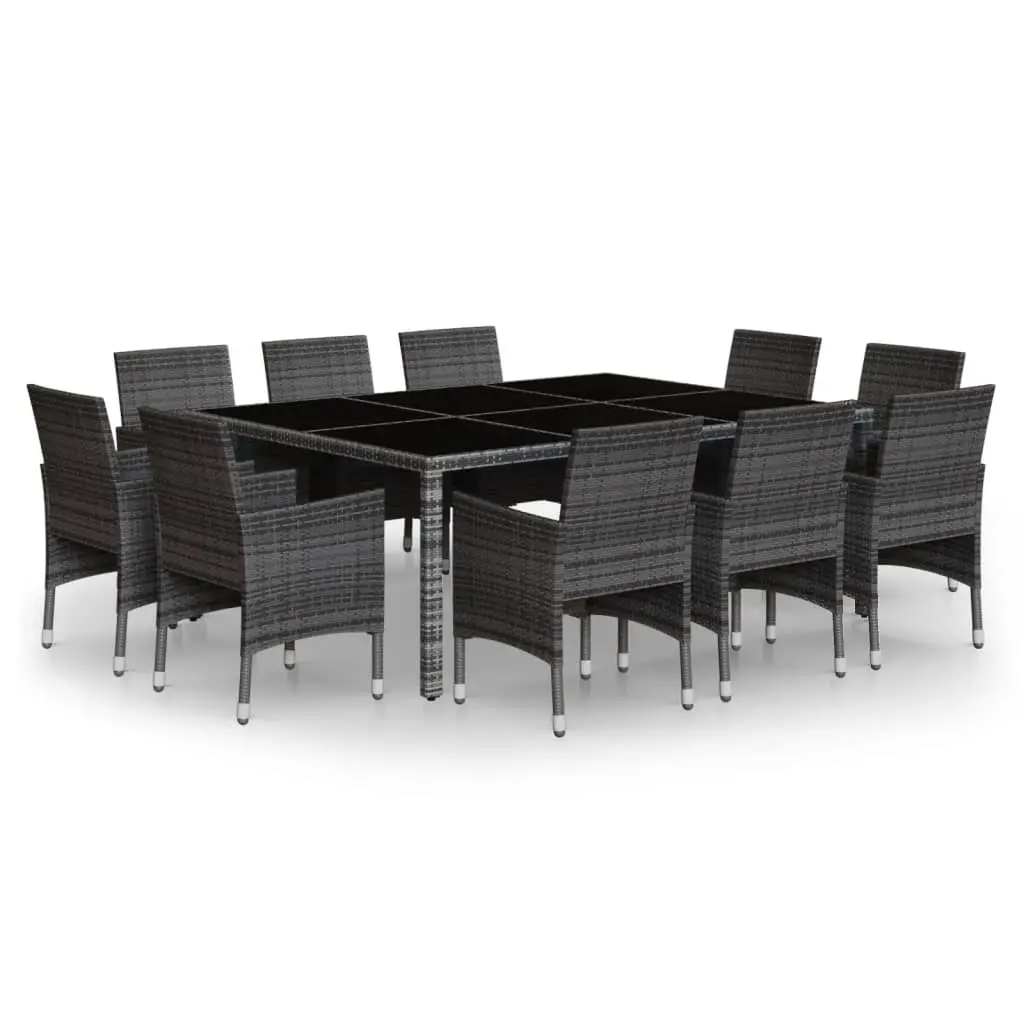 11 Piece Garden Dining Set Poly Rattan Grey 3058563 - Furniture