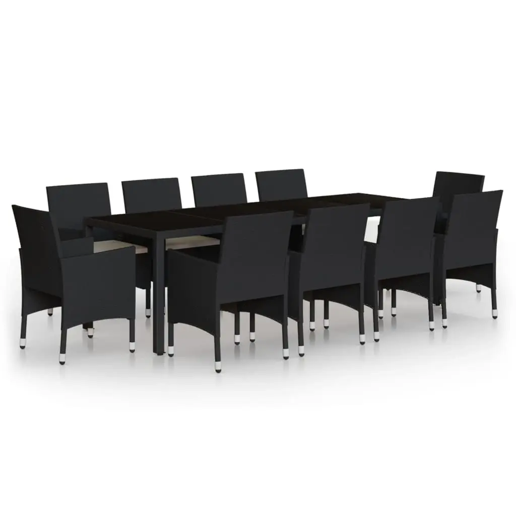 11 Piece Garden Dining Set Poly Rattan Black 3058572 - Furniture